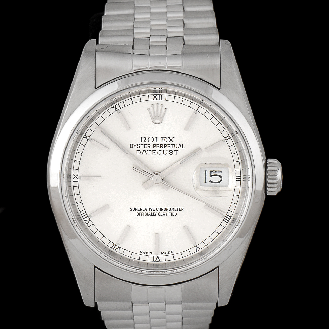 Men's Rolex Datejust Stainless Steel 16200 36mm Silver Index Jubilee Watch