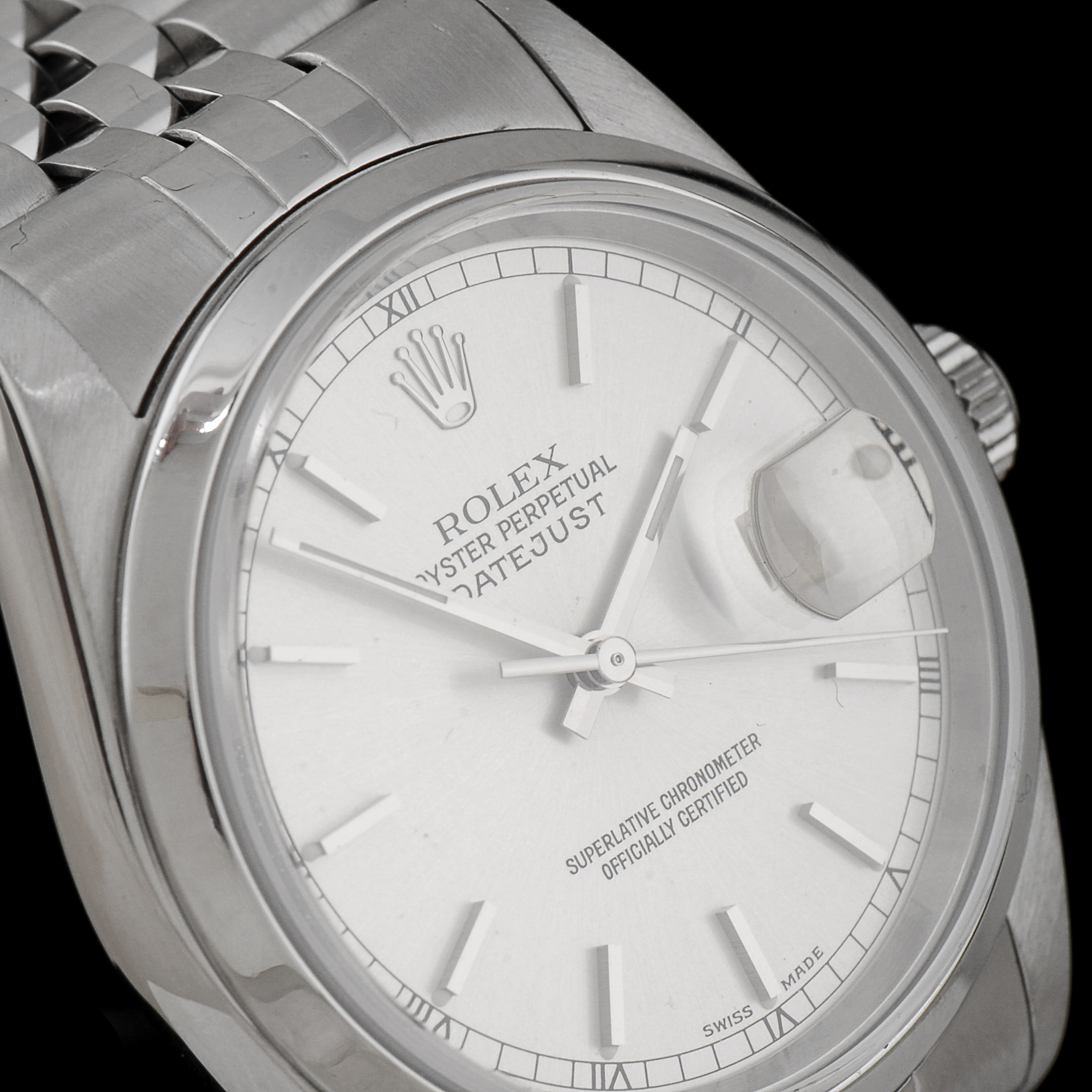 Men's Rolex Datejust Stainless Steel 16200 36mm Silver Index Jubilee Watch