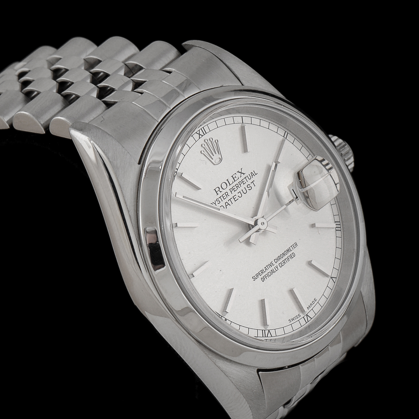 Men's Rolex Datejust Stainless Steel 16200 36mm Silver Index Jubilee Watch