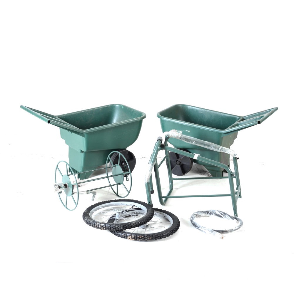 DJB Liberty Portable Garden Hose Caddy and Two Wheelbarrows
