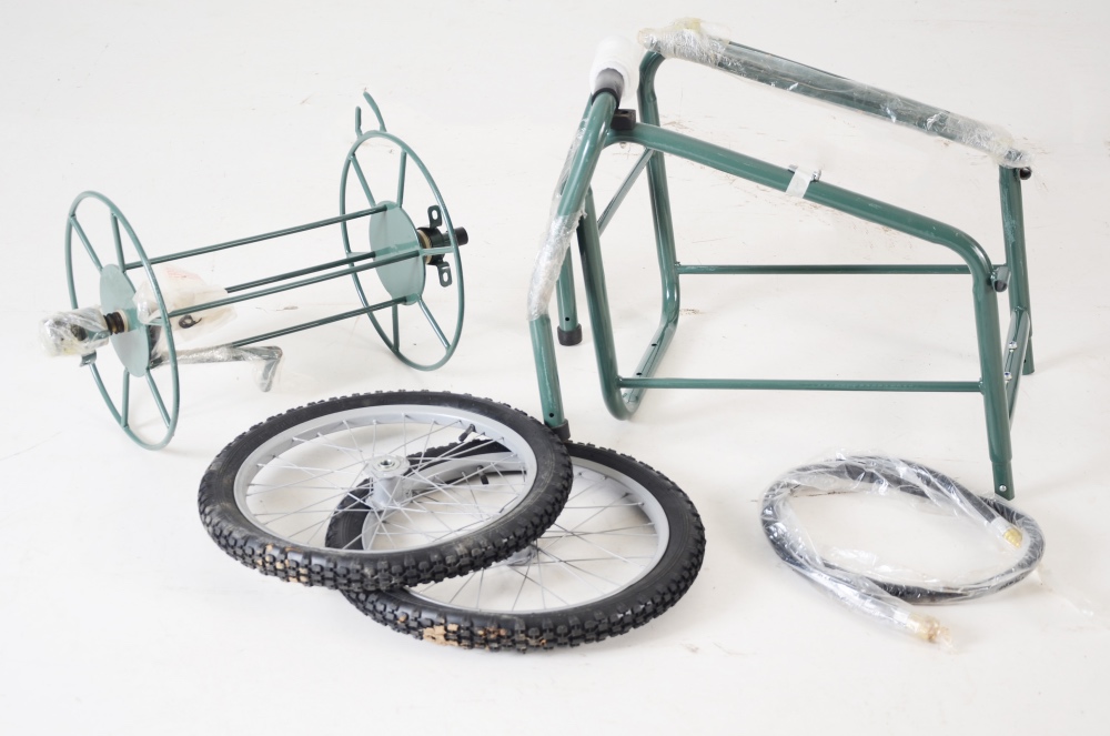 DJB Liberty Portable Garden Hose Caddy and Two Wheelbarrows