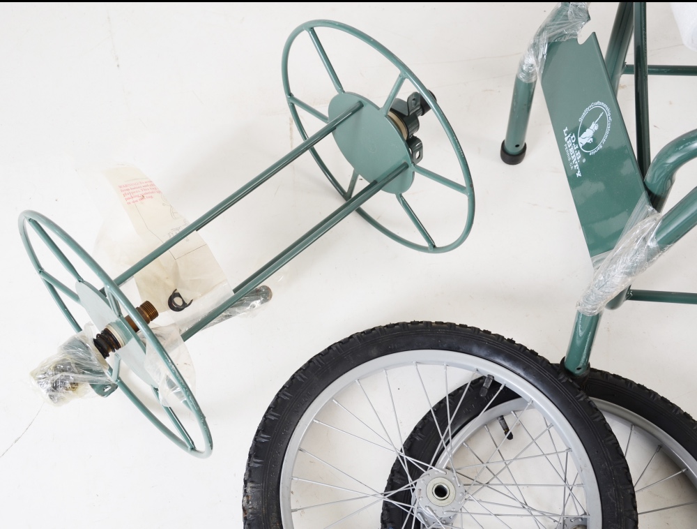DJB Liberty Portable Garden Hose Caddy and Two Wheelbarrows