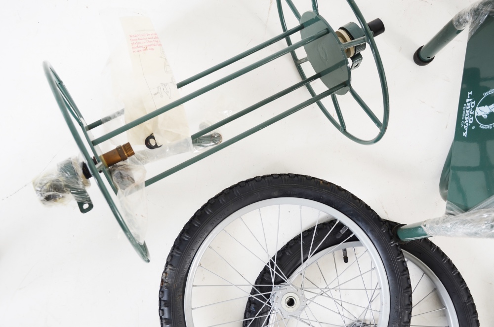 DJB Liberty Portable Garden Hose Caddy and Two Wheelbarrows