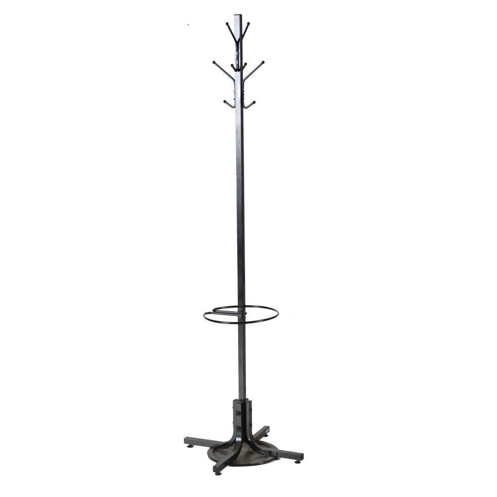 Black Metal Coat Rack with Umbrella Stand