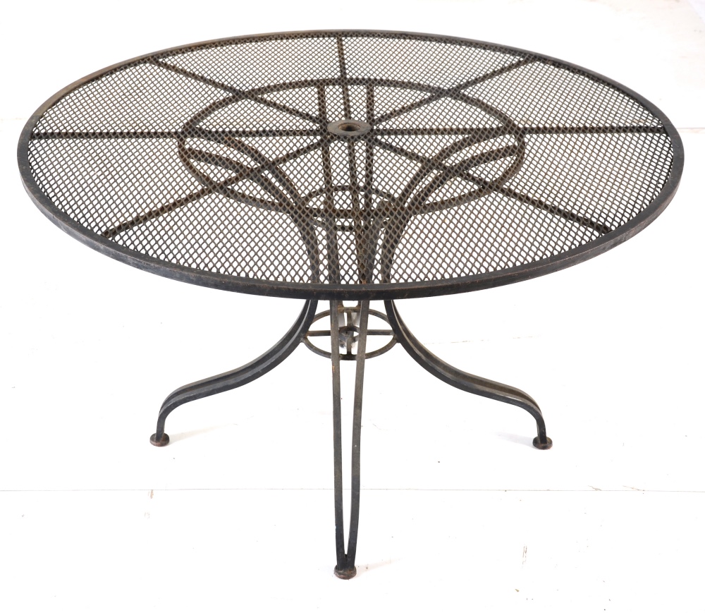 Round Metal Patio Table and Assorted Chairs