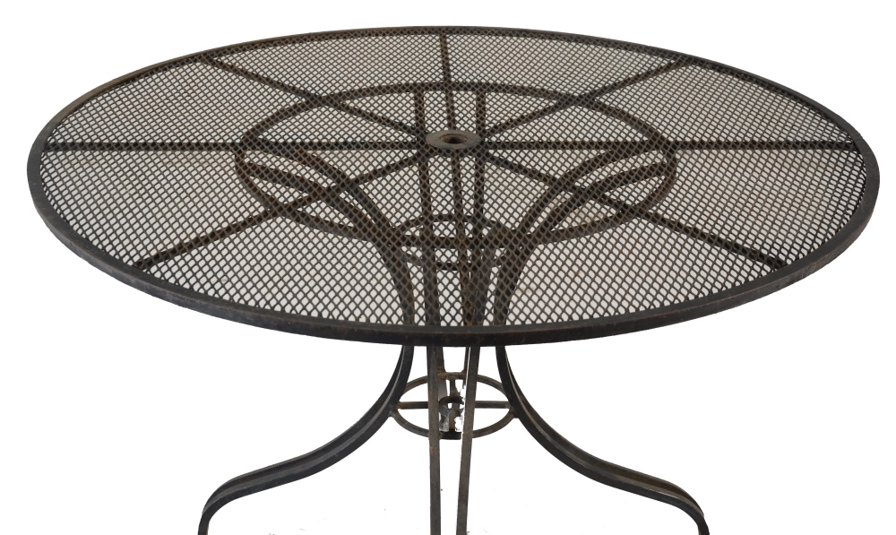 Round Metal Patio Table and Assorted Chairs
