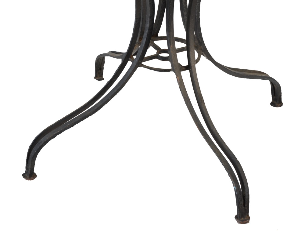 Round Metal Patio Table and Assorted Chairs