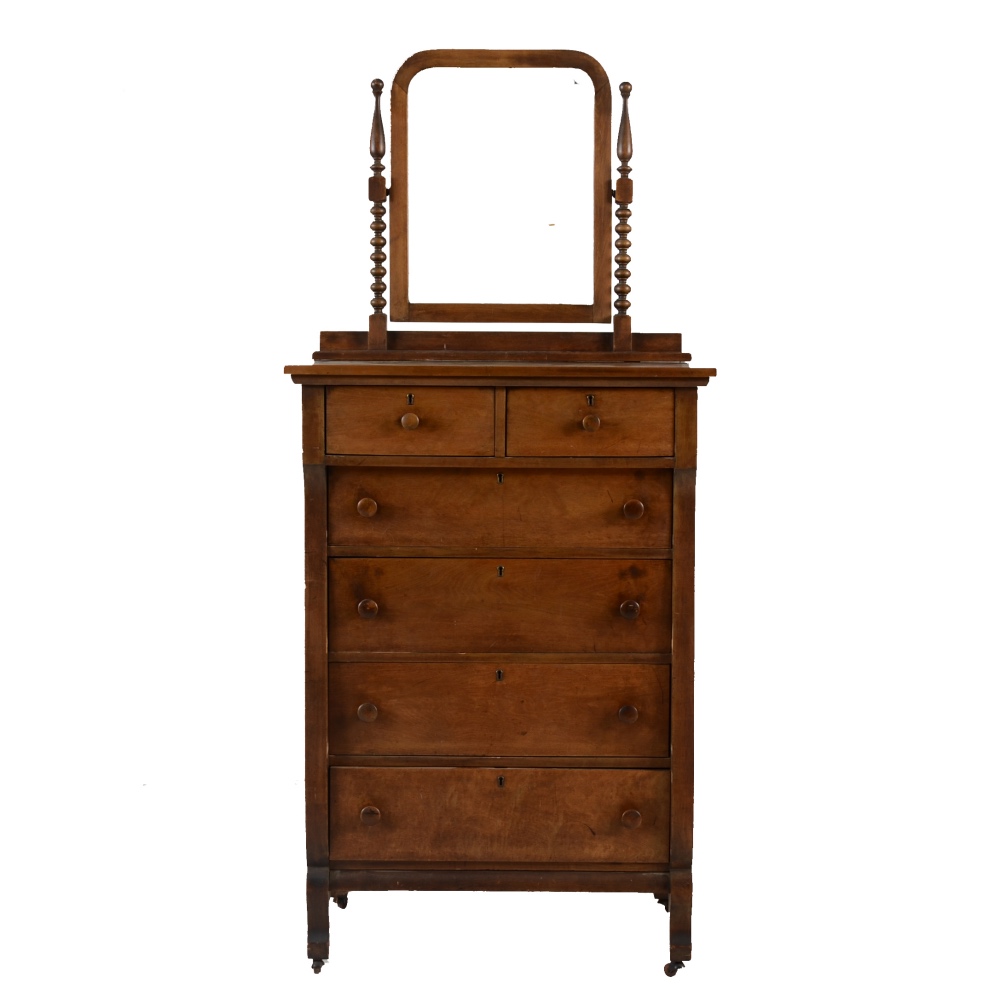 Early 20th Century Birch Tall Chest with Mirror