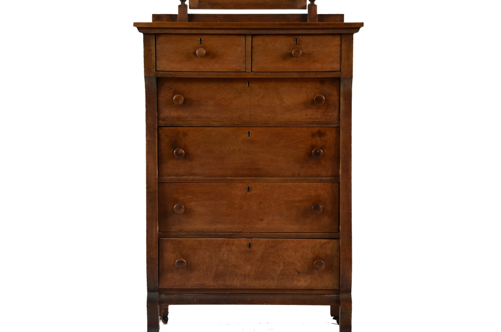 Early 20th Century Birch Tall Chest with Mirror