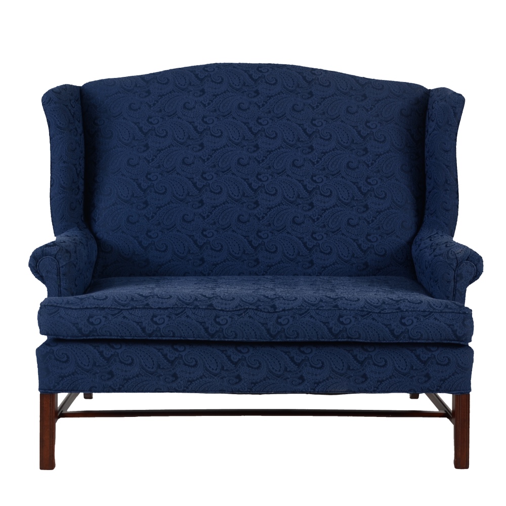 Traditional Settee in Blue Damask