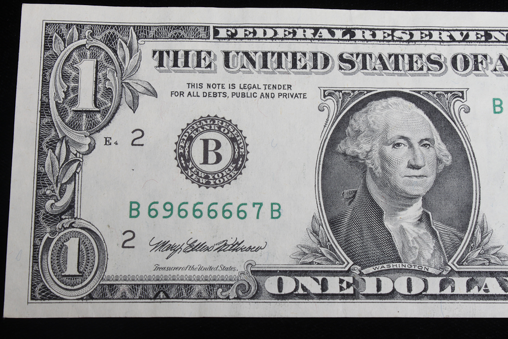 Two 1993 USA One Dollar Bills with Unusual Serial Numbers