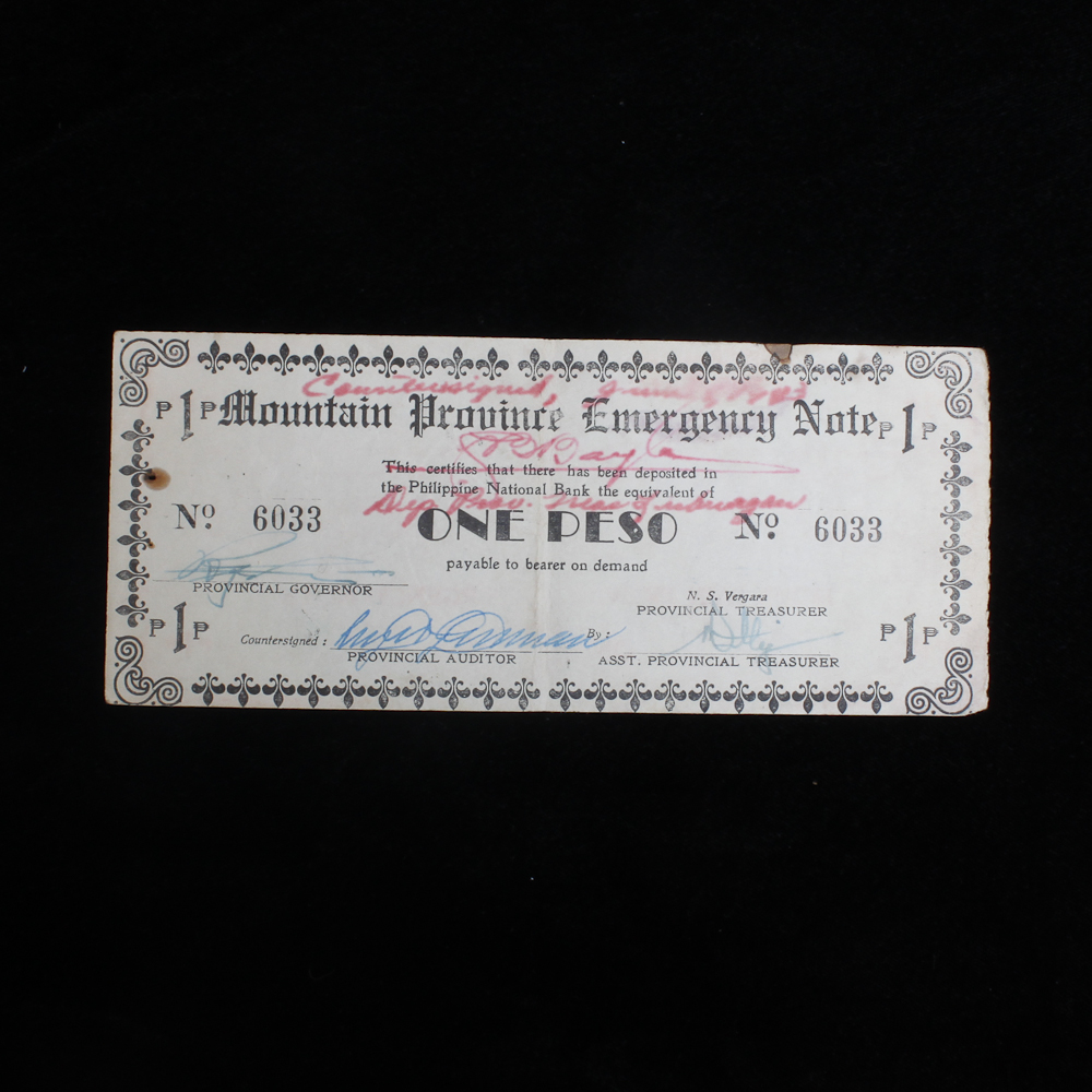 Vintage Philpipines One Peso "Mountain Province Emergency Note"