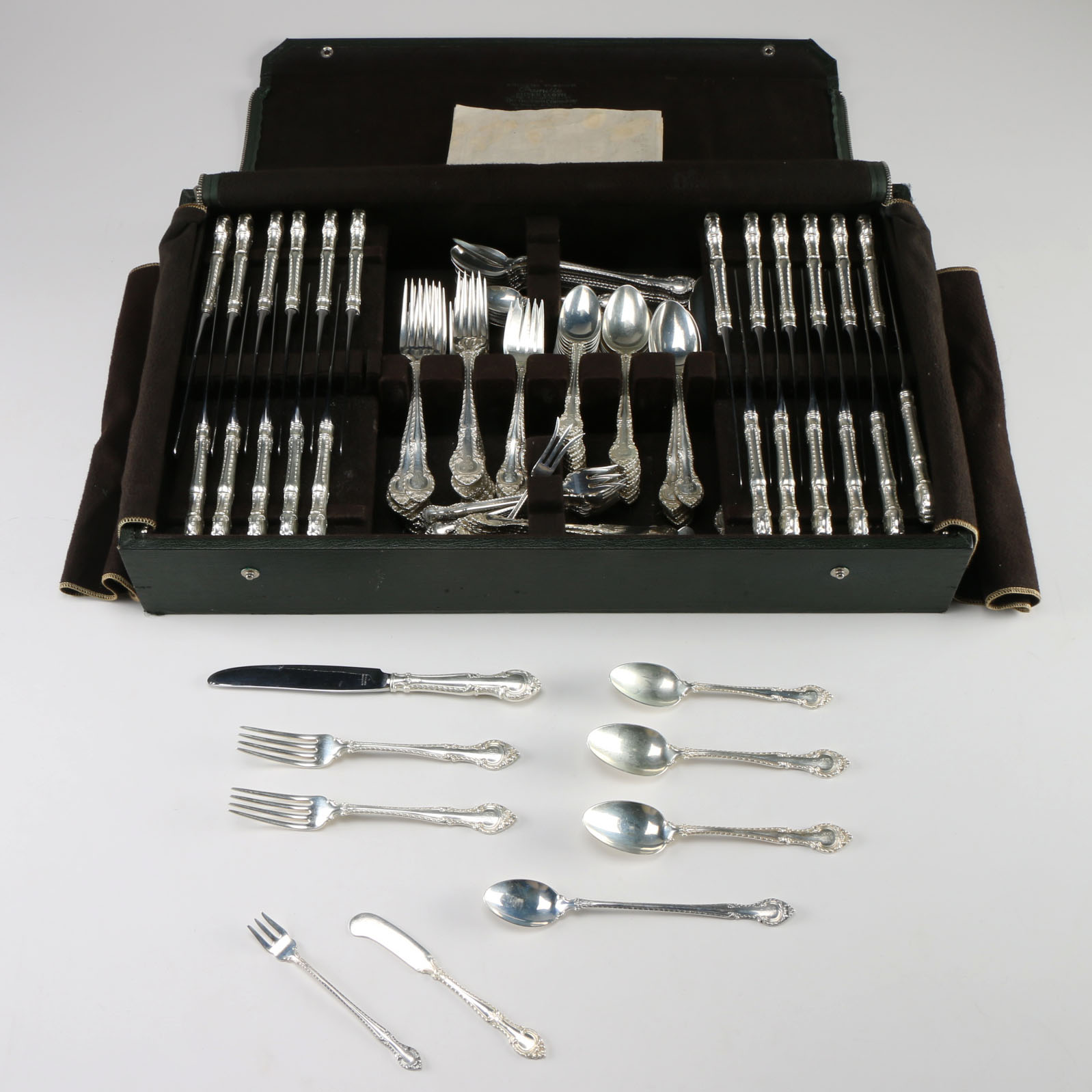 Gorham "English Gadroon" Sterling Flatware Set with "Pamilla" Display Case