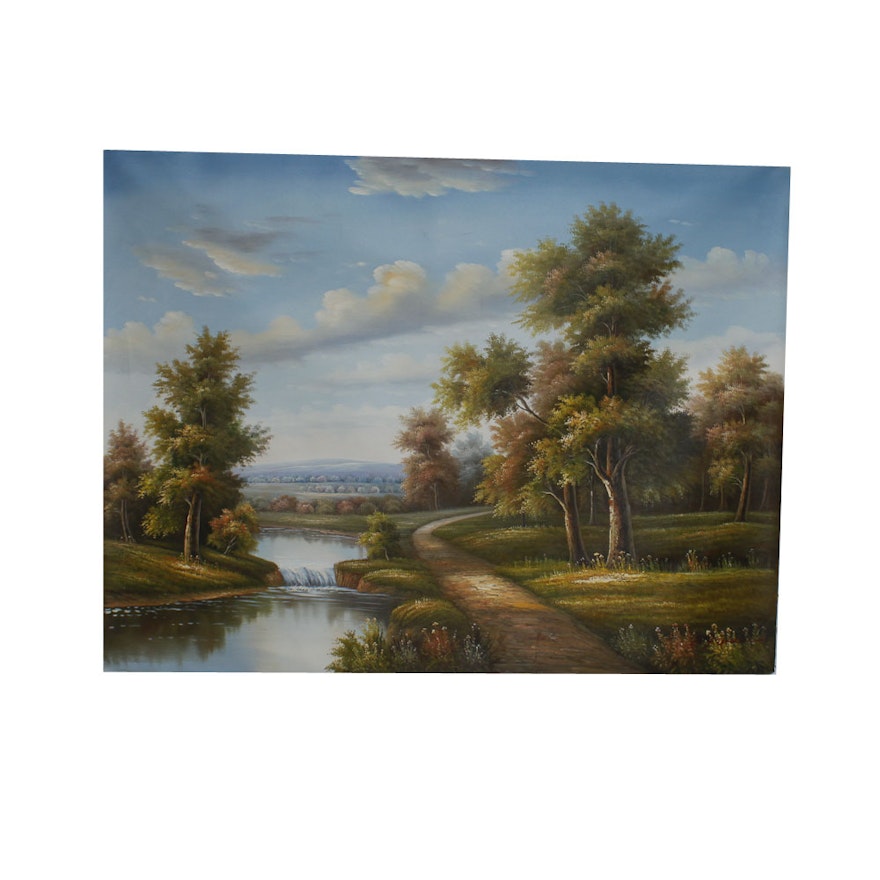 Signed Oil on Canvas Landscape Painting