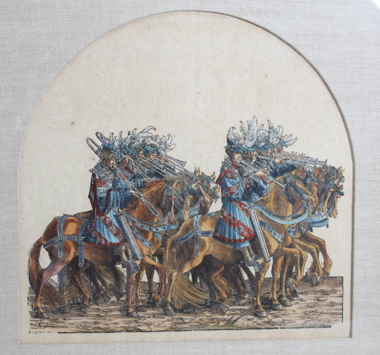 Framed Woodcut Lithograph after "Burckmair's Triumphial Entry of Emperor Maximilian into the City of Nuremburg"
