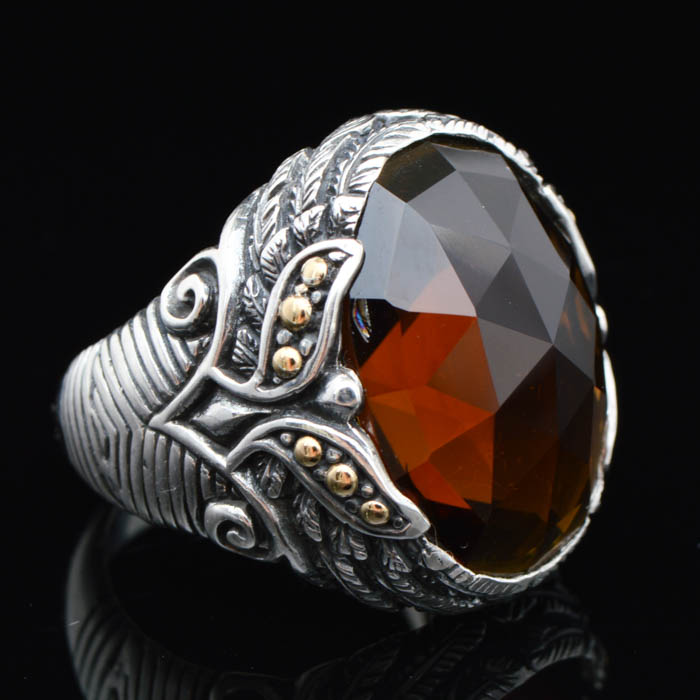 Robert Manse Sterling Silver, 18K Gold and Whiskey Quartz Ring