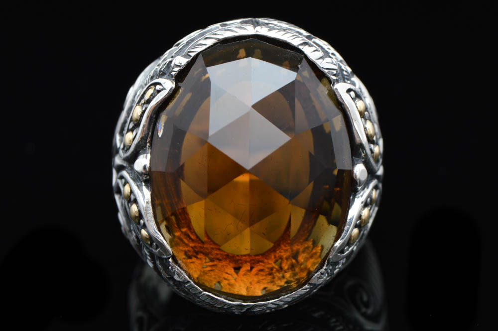 Robert Manse Sterling Silver, 18K Gold and Whiskey Quartz Ring