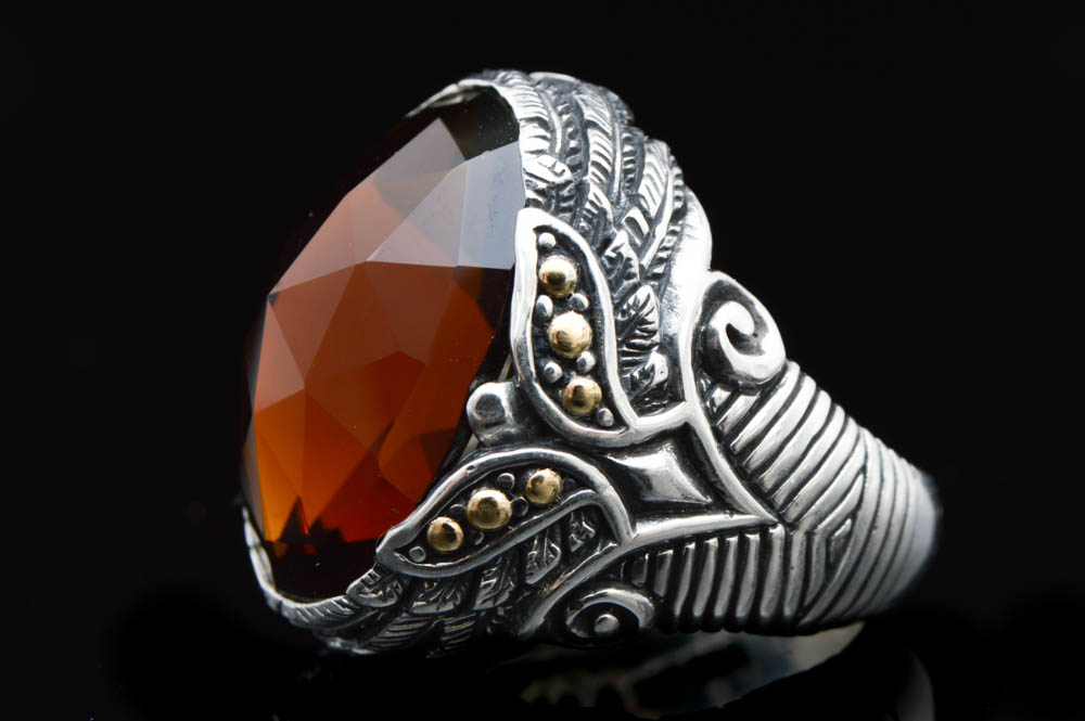 Robert Manse Sterling Silver, 18K Gold and Whiskey Quartz Ring