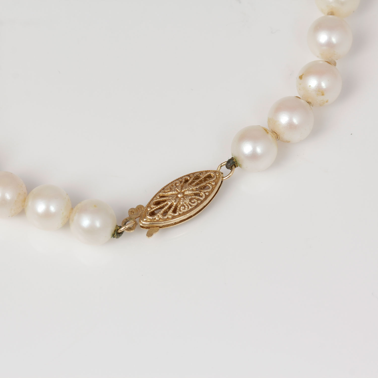 Pearl Necklace and Bracelet with 14K Gold Clasps