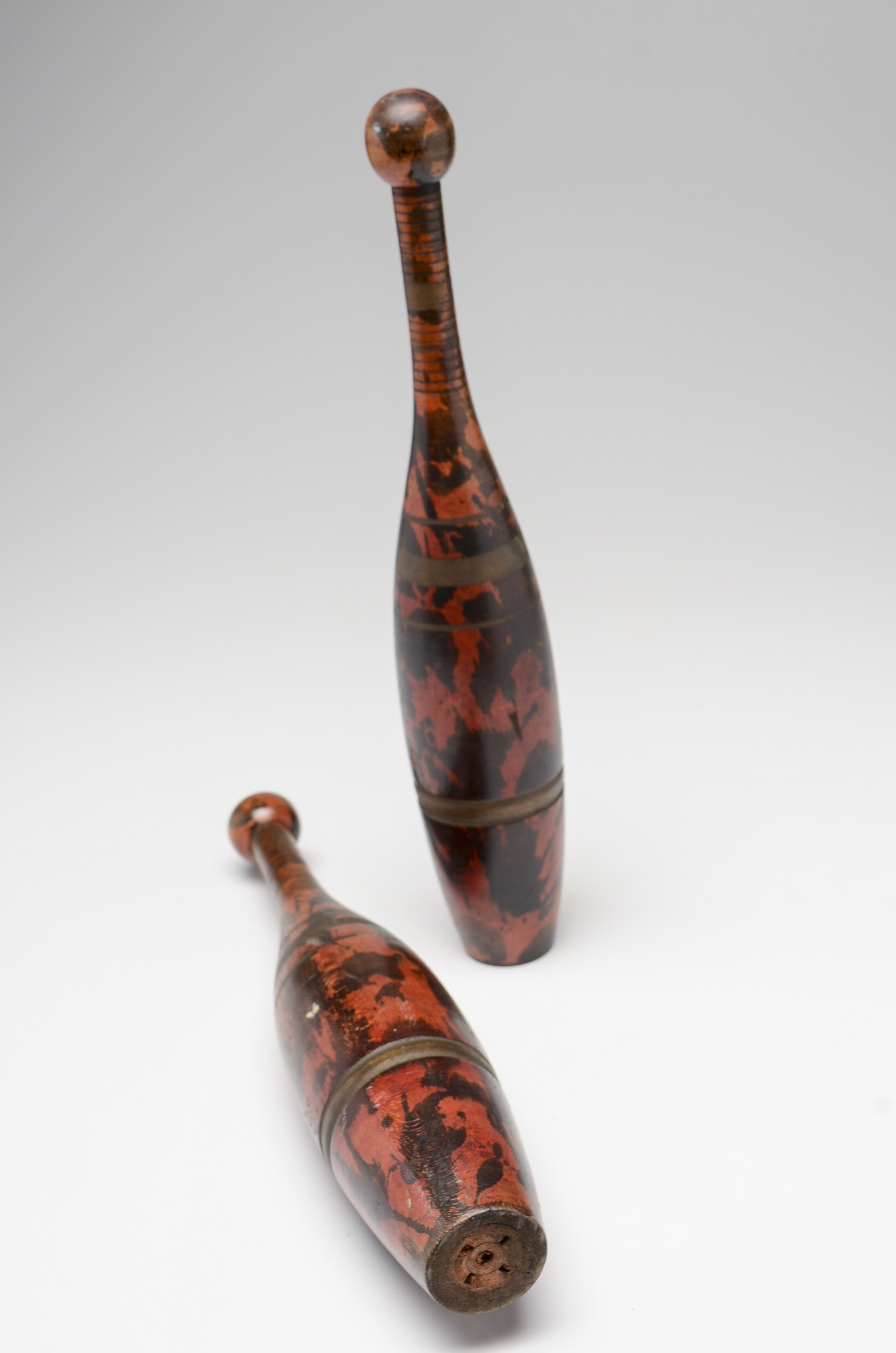 Two Vintage Wooden Juggling Pins and Wooden One Pound Weight