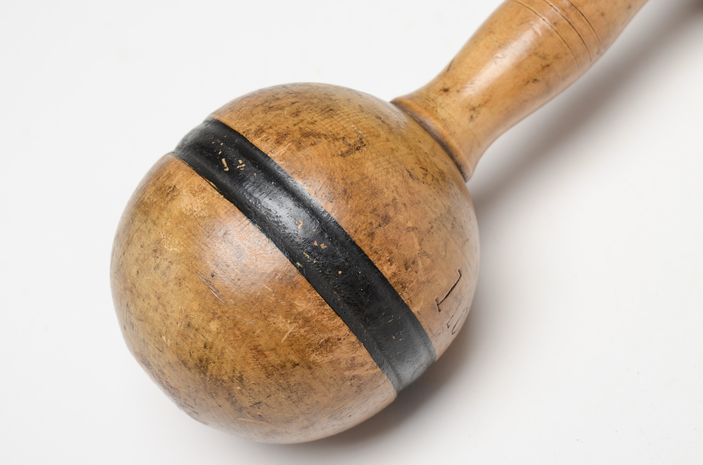 Two Vintage Wooden Juggling Pins and Wooden One Pound Weight