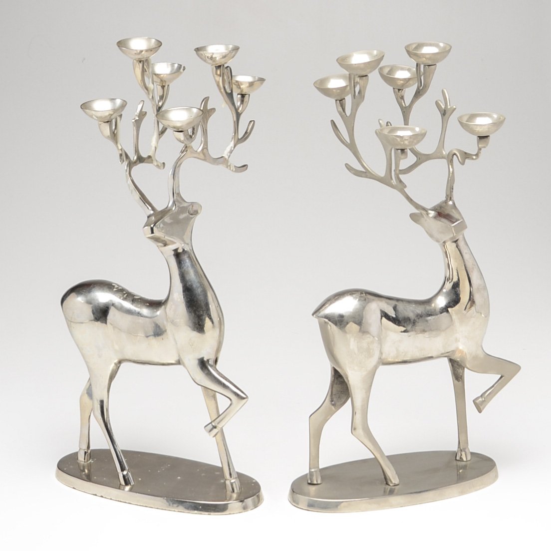 Two Silver Tone Deer Candle Holders