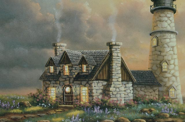 J. Gibson Offset Lithograph of Coastal Illustration with Lighthouse