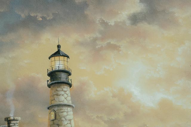 J. Gibson Offset Lithograph of Coastal Illustration with Lighthouse