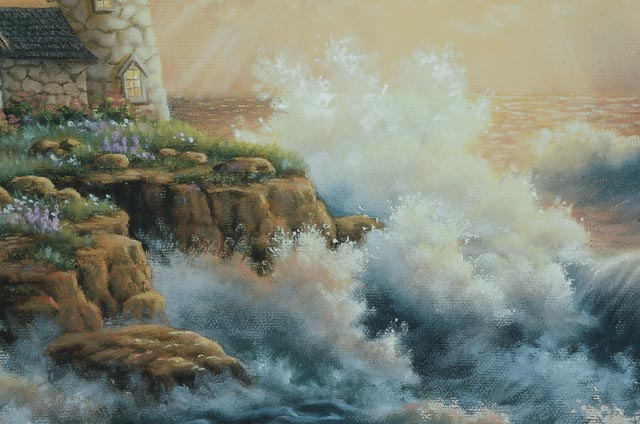 J. Gibson Offset Lithograph of Coastal Illustration with Lighthouse