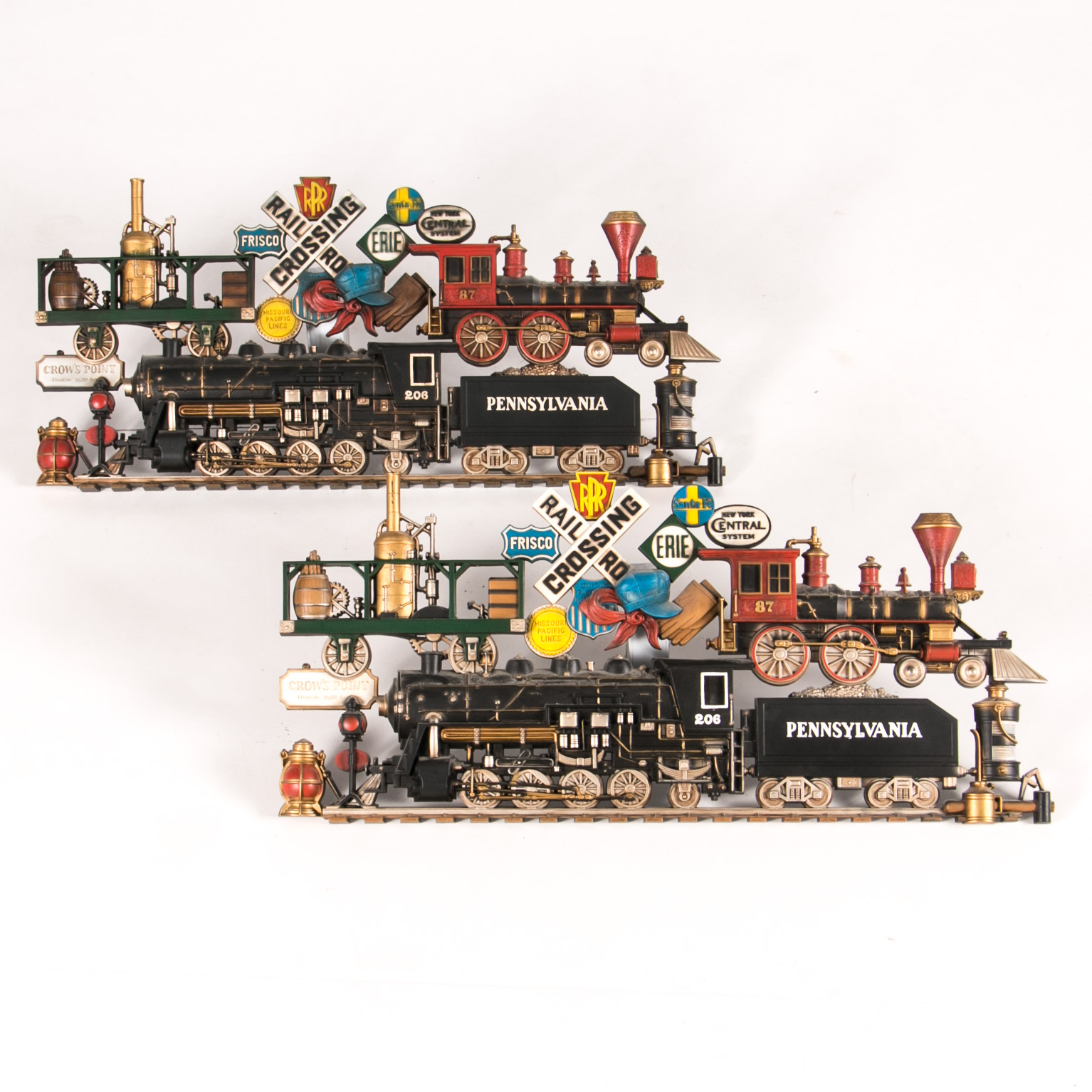 Pair of Train Themed Wall Decor