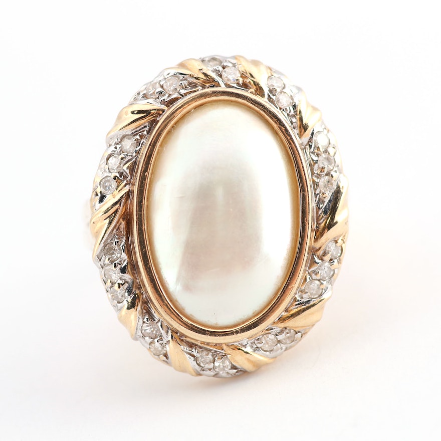 14K Yellow Gold, Diamond and Mabe Pearl Cocktail Ring