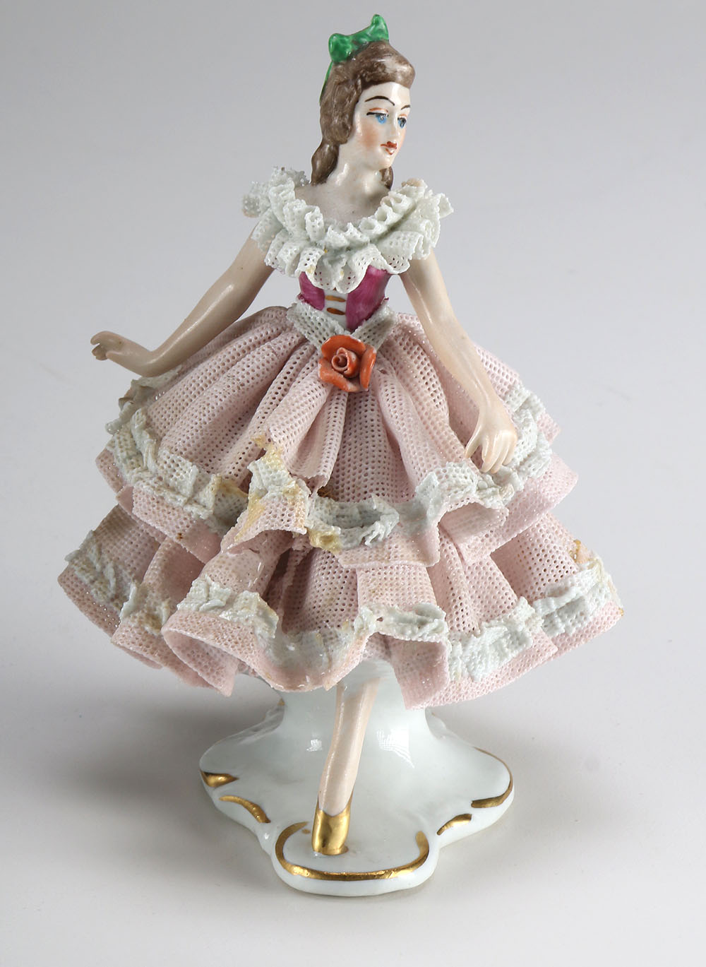 Vintage Dresden Lace Dipped Porcelain Figurines