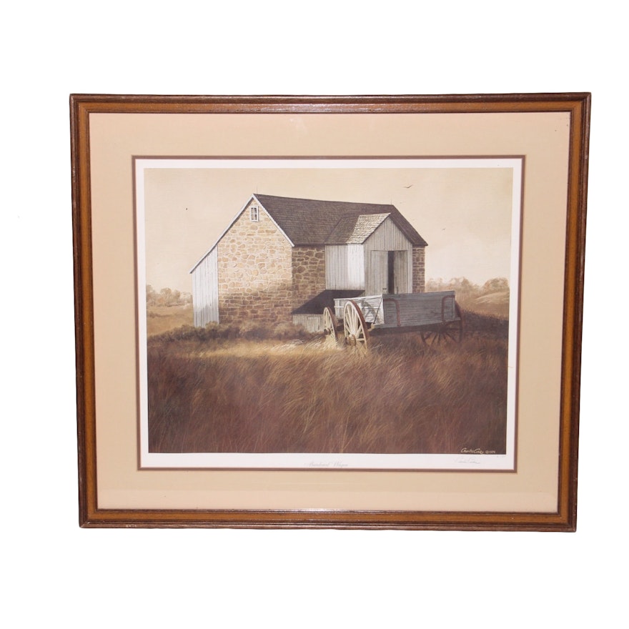 Signed and Numbered Charles Cooke Lithograph "Abandoned Wagon"