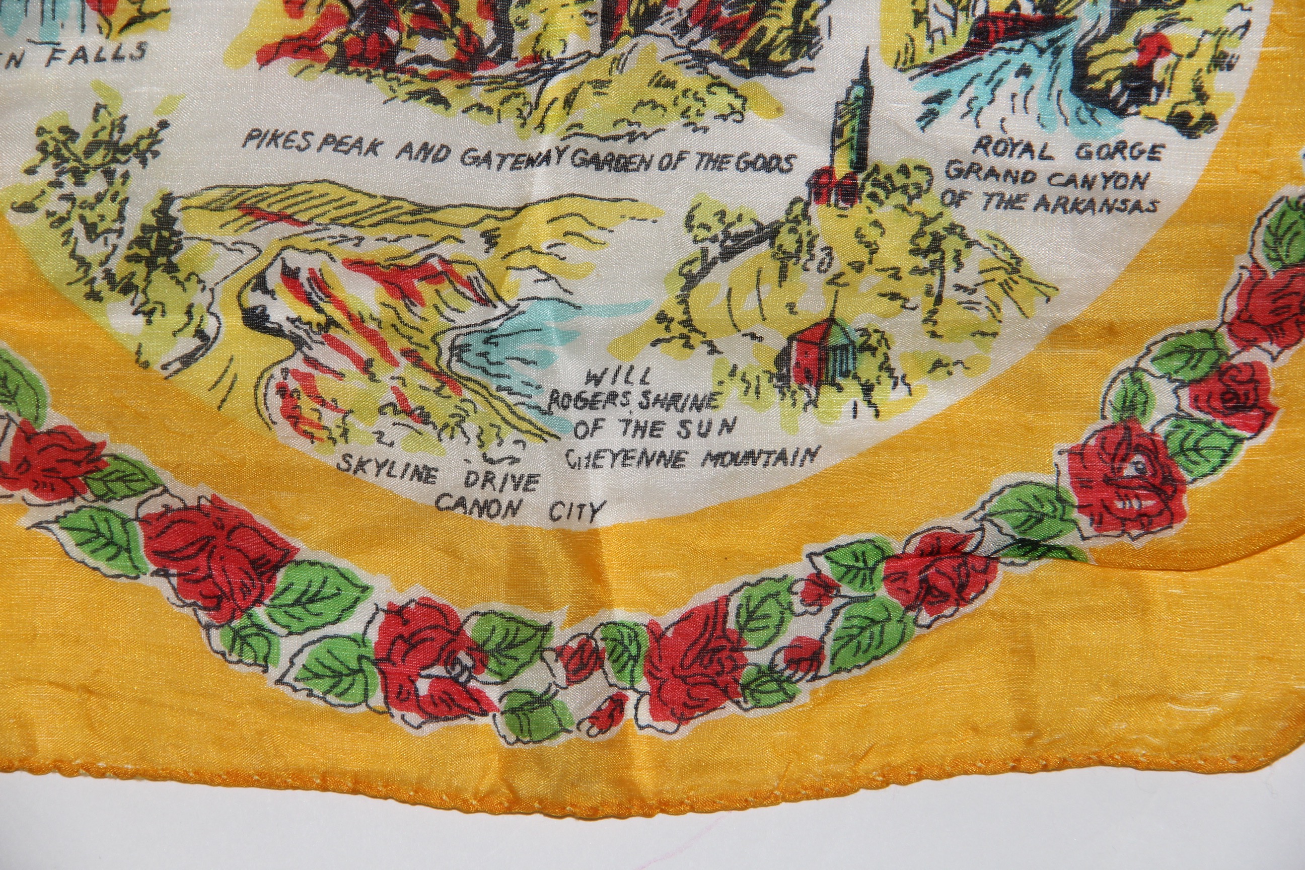 Circa 1950s Colorado Silk Souvenir Scarf
