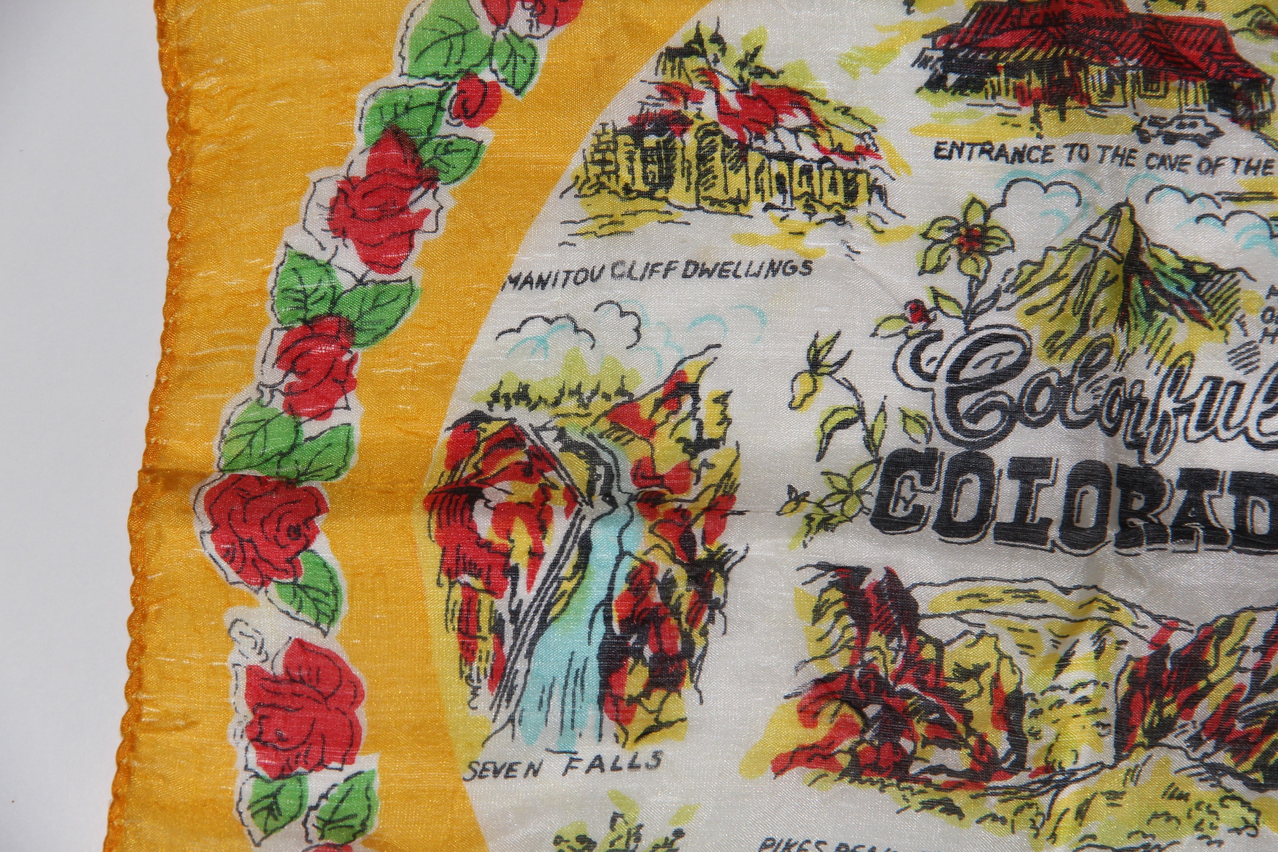 Circa 1950s Colorado Silk Souvenir Scarf
