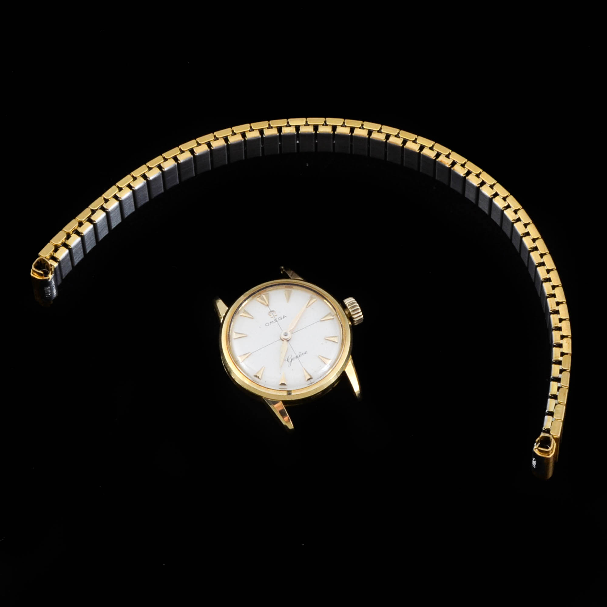 Vintage 18K Yellow Gold Omega Geneve Watch Case with a Detached Stainless Steel Two Tone Watch Band