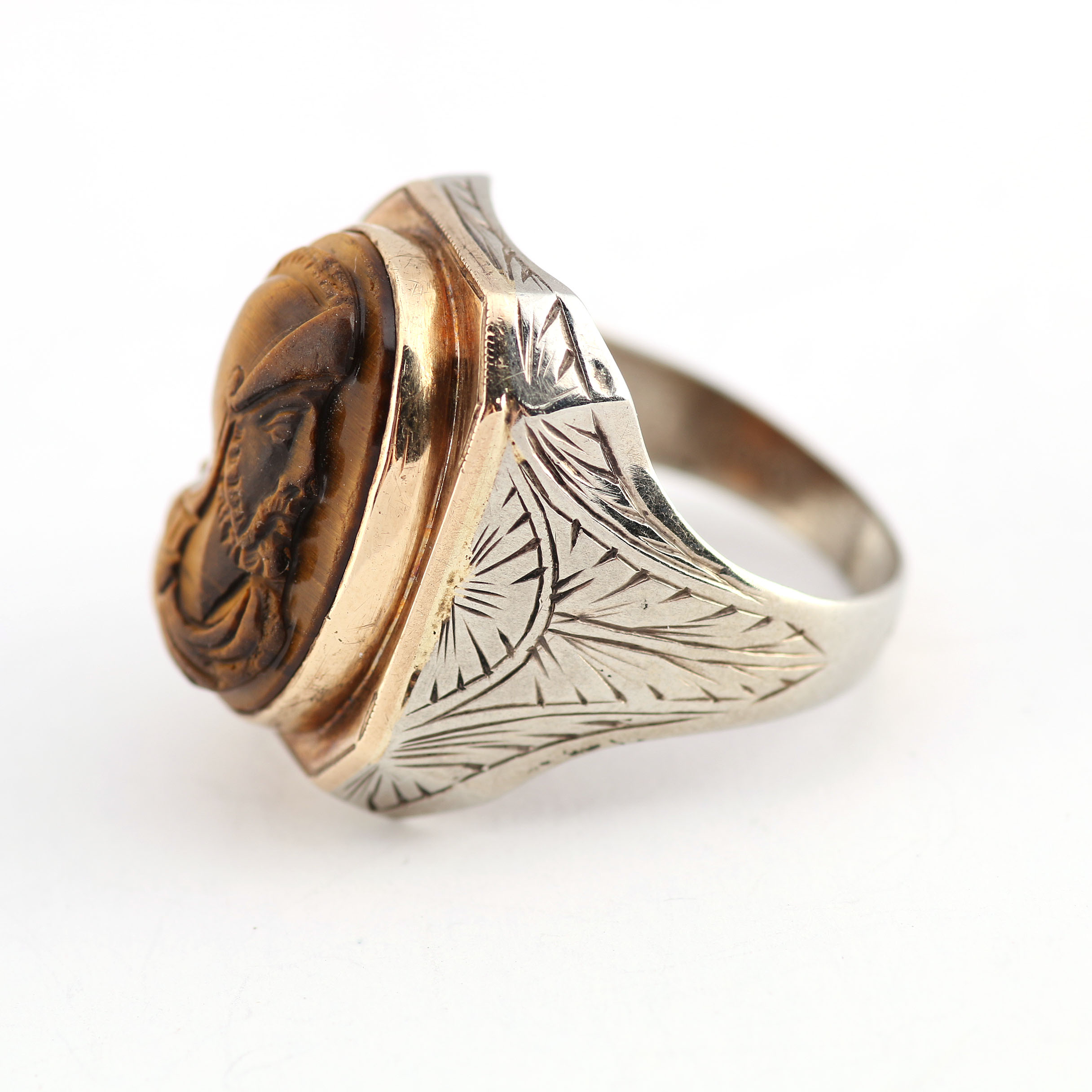 10K White Gold and Tiger's Eye Men's Ring