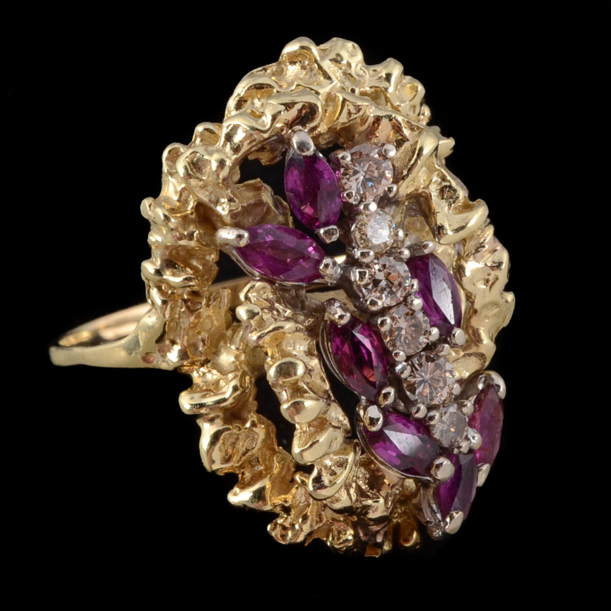Vintage 14K Yellow Gold Ruby and Diamond Cocktail Ring