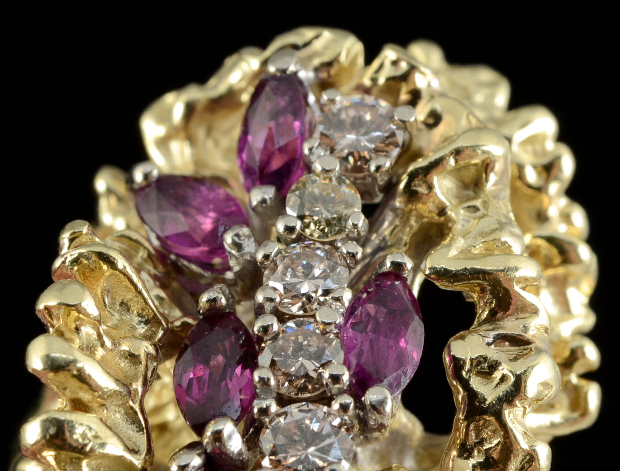 Vintage 14K Yellow Gold Ruby and Diamond Cocktail Ring