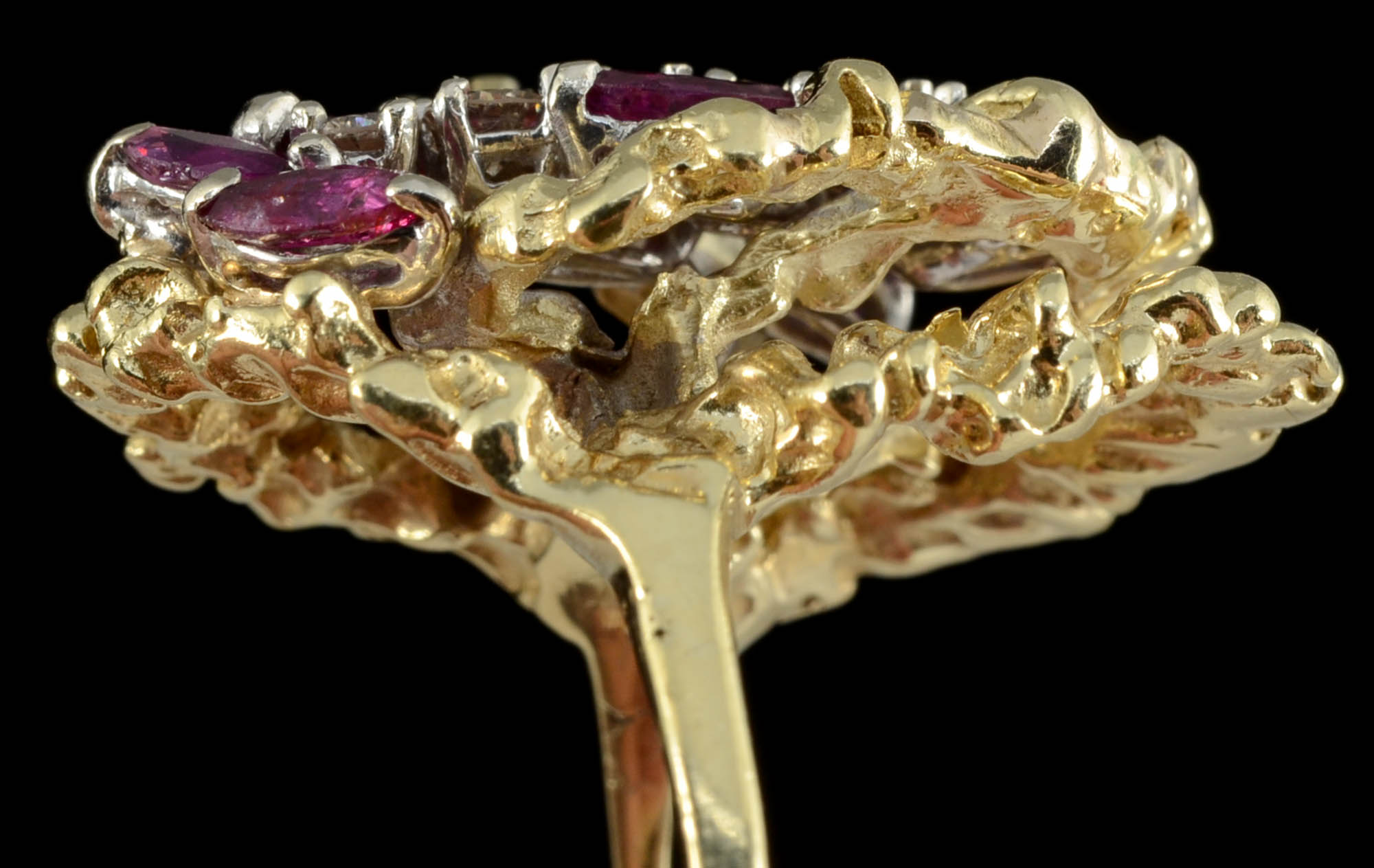 Vintage 14K Yellow Gold Ruby and Diamond Cocktail Ring