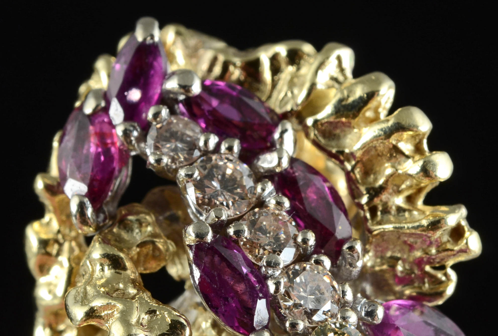 Vintage 14K Yellow Gold Ruby and Diamond Cocktail Ring