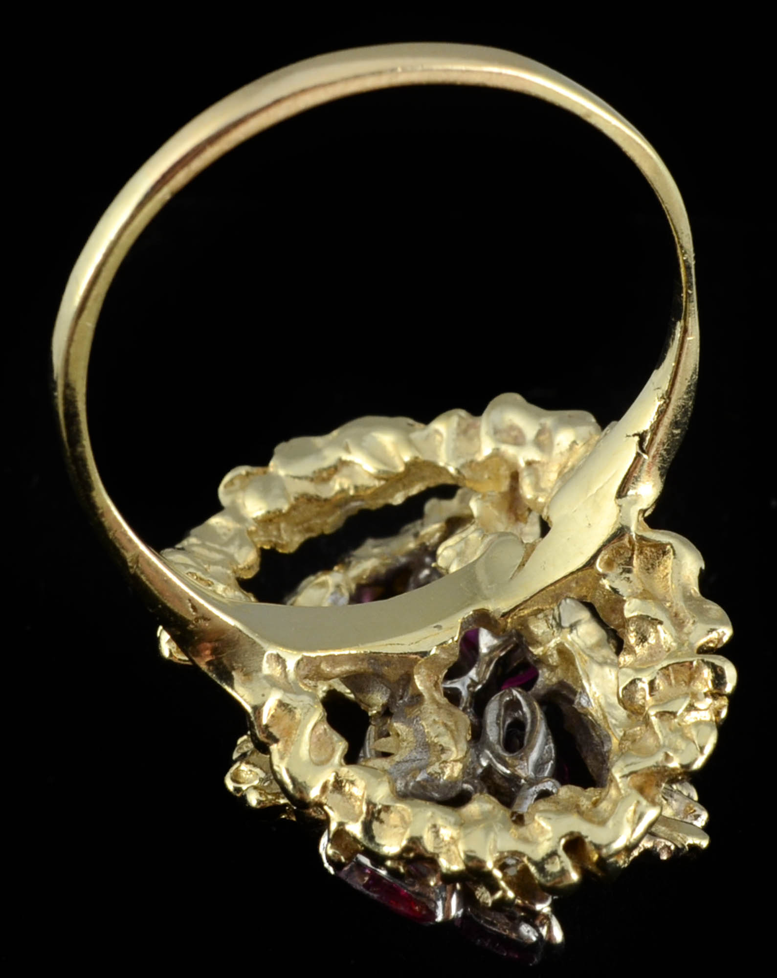 Vintage 14K Yellow Gold Ruby and Diamond Cocktail Ring