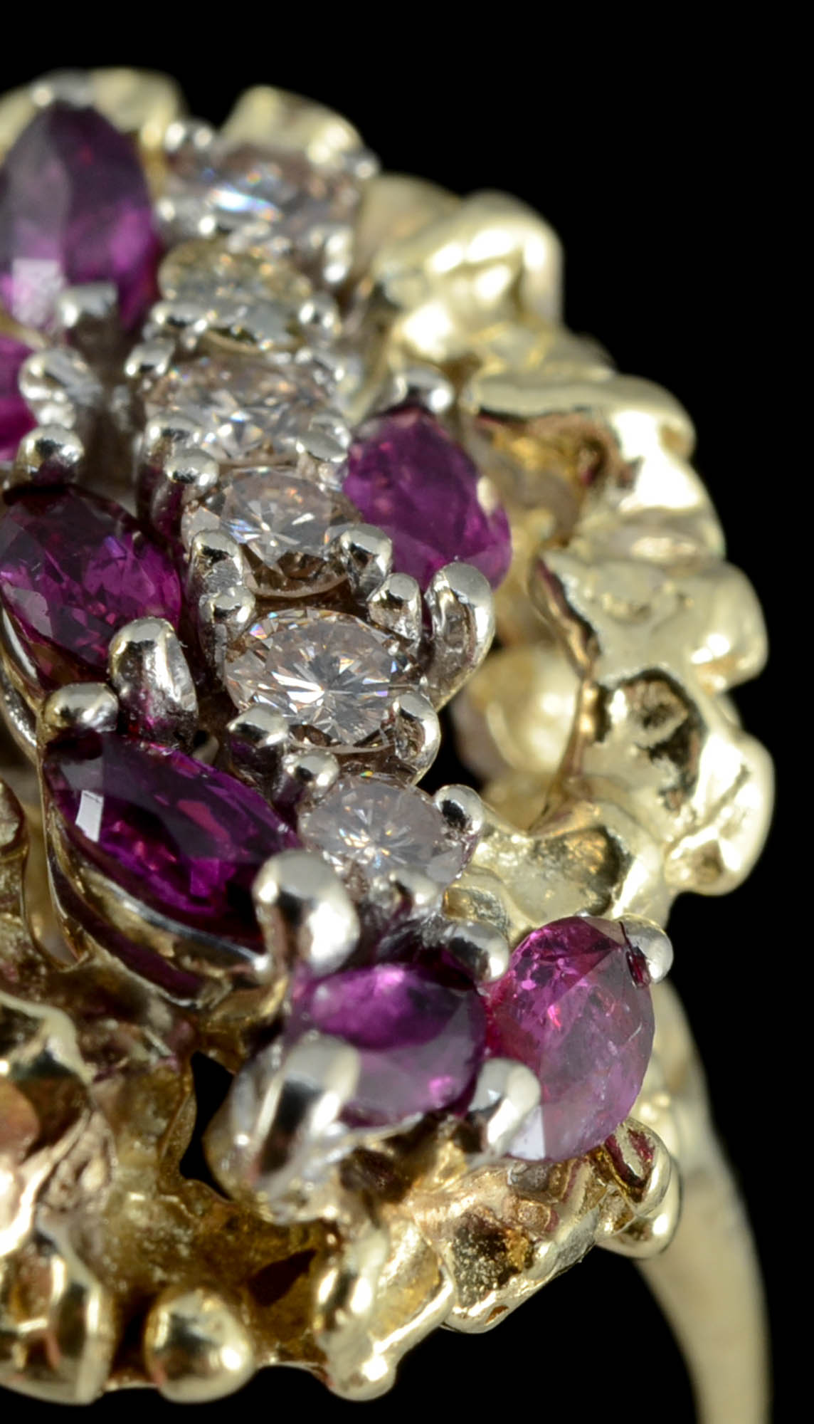 Vintage 14K Yellow Gold Ruby and Diamond Cocktail Ring