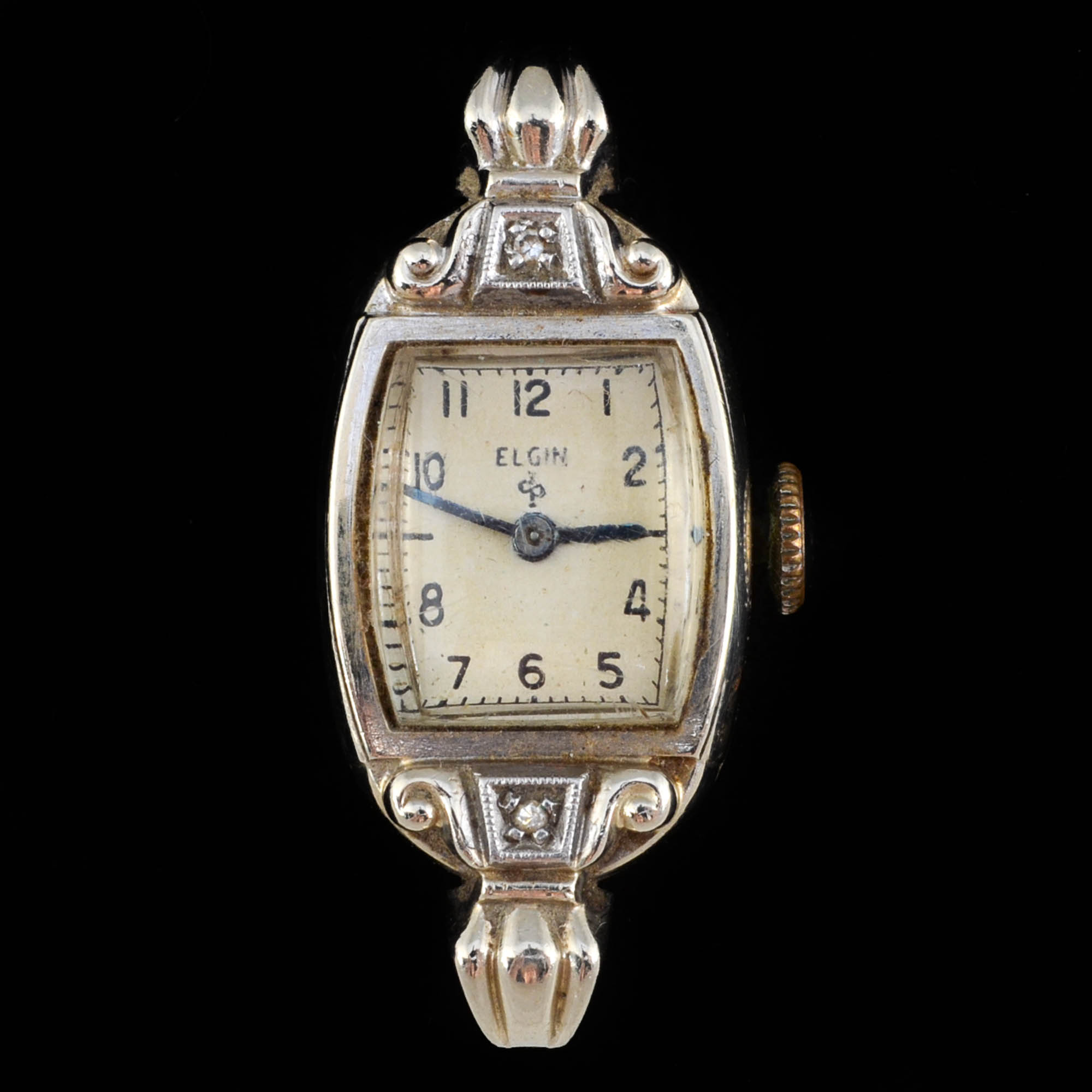Early 20th Century Elgin 14K White Gold Watch Case with Diamond Accents