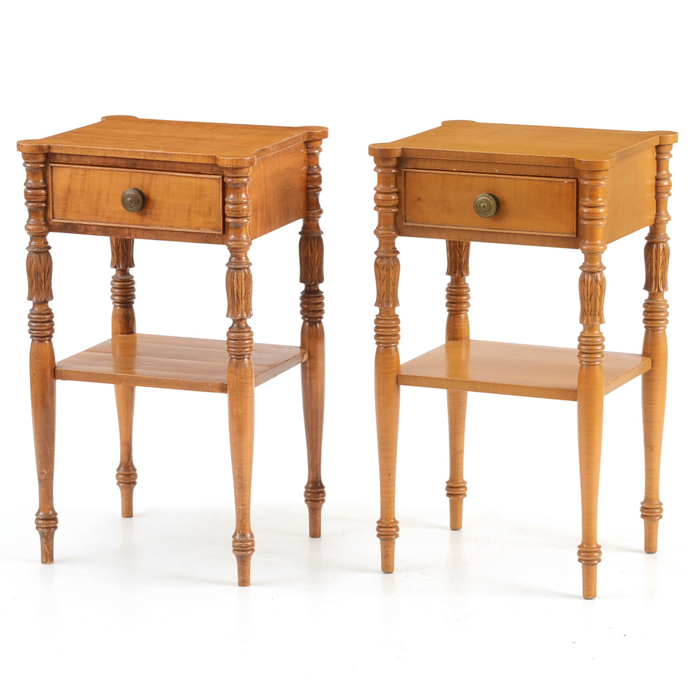 Pair of Federal Style Curly Maple Nightstands