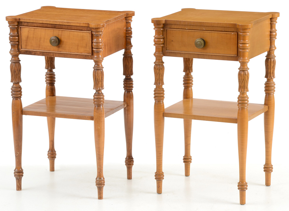 Pair of Federal Style Curly Maple Nightstands