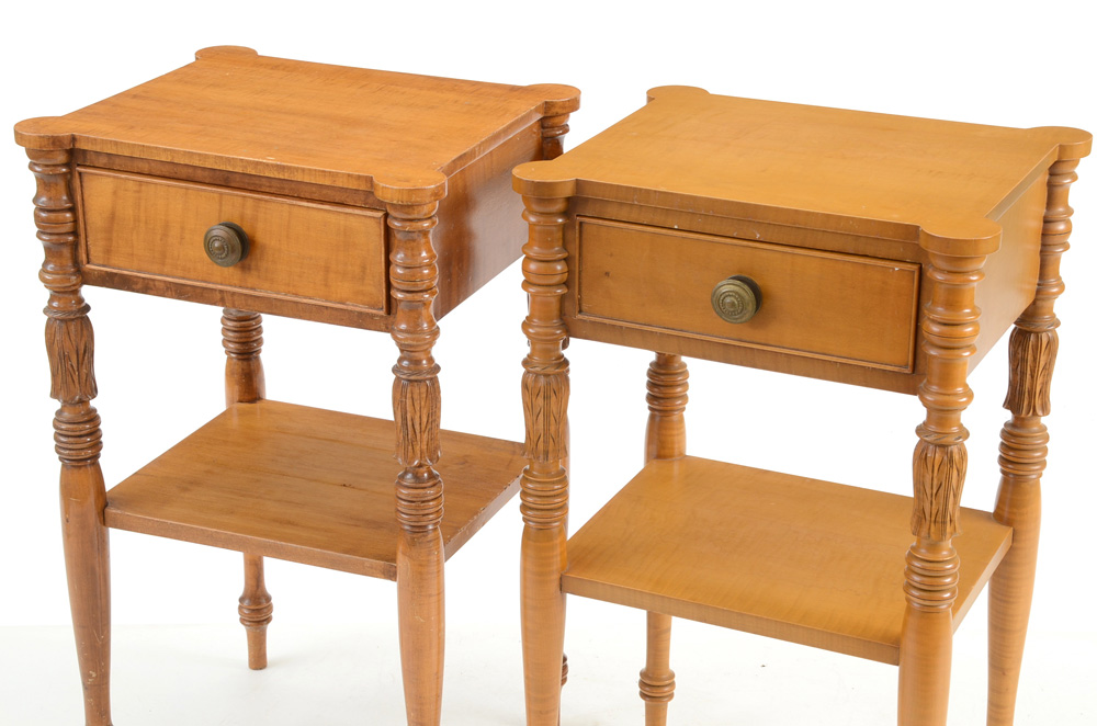 Pair of Federal Style Curly Maple Nightstands