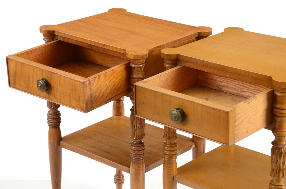 Pair of Federal Style Curly Maple Nightstands