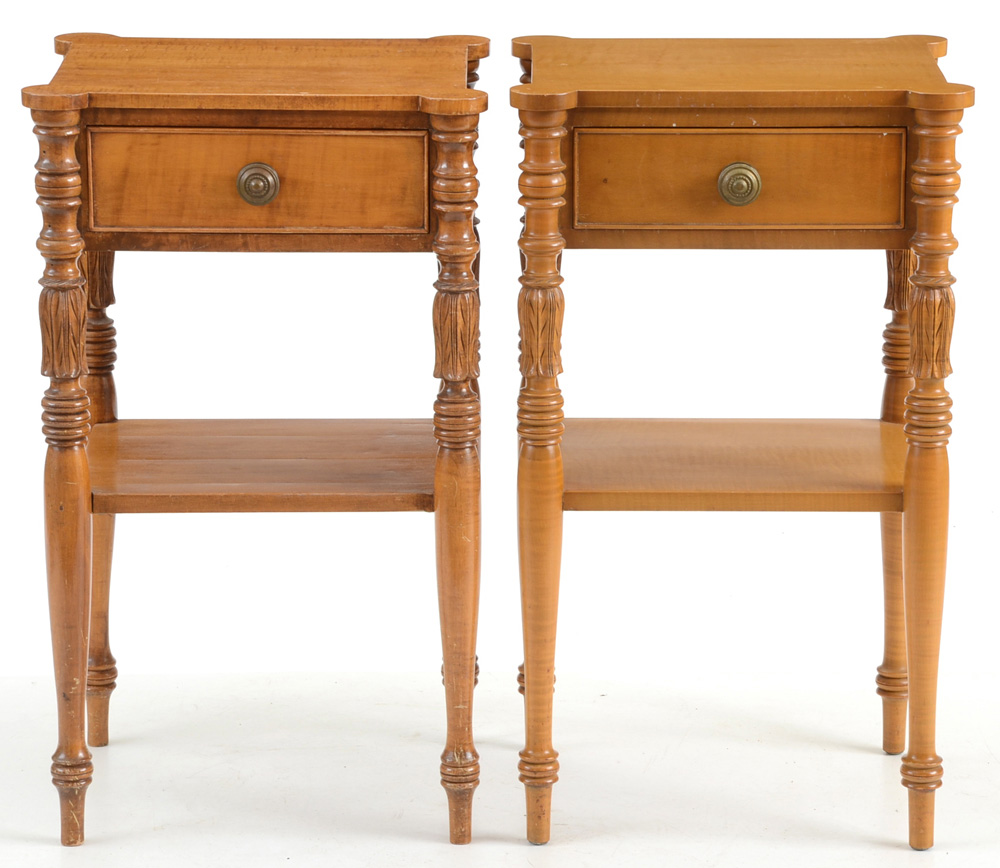 Pair of Federal Style Curly Maple Nightstands