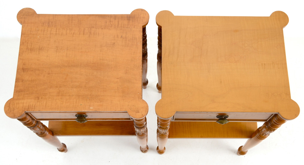 Pair of Federal Style Curly Maple Nightstands